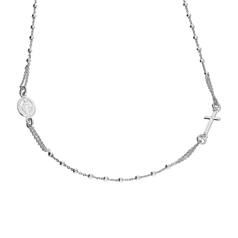 Naszyjnik srebrny różaniec z gładkimi paciorkami NI ROGDGD02 ROD próba 925