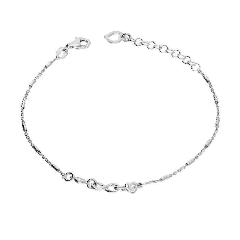 Bransoleta srebrna serca z cyrkoniami i infinity oraz walce NI BRN29268 ROD próba 925