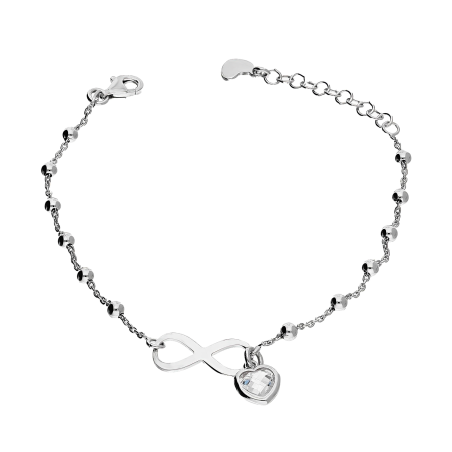 Srebrna Bransoletka Infinity Serce Cyrkonia pr. 925 - JubilerSezam.pl