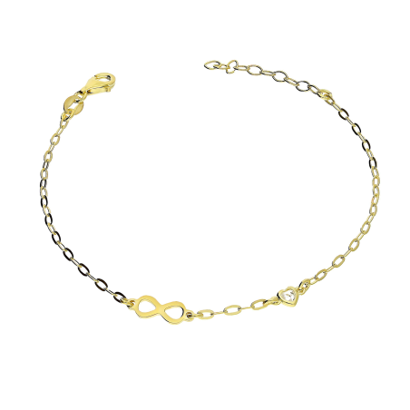 Bransoleta pozłacana infinity i serce z cyrkonią/anker long NI BRN32308 GOLD próba 925