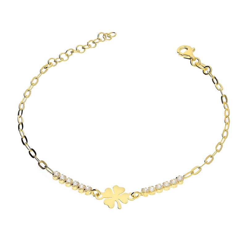 Bransoleta pozłacana koniczynka i białe cyrkonie/anker long NI BRN32359 GOLD próba 925