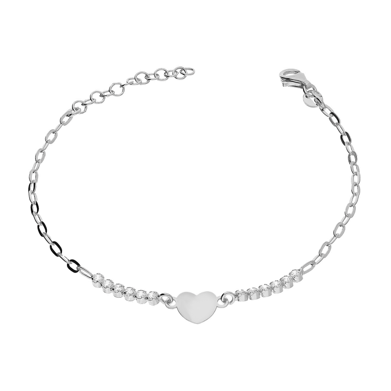 Bransoleta srebrna serce i rząd białych cyrkonii/anker long NI BRN32360 ROD próba 925