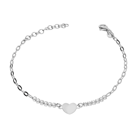 Bransoleta srebrna serce i rząd białych cyrkonii/anker long NI BRN32360 ROD próba 925