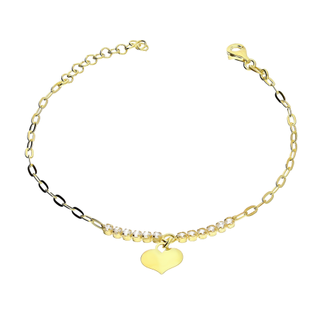 Bransoleta pozłacana wiszące serce i rząd cyrkonii/anker long NI BRN32366 GOLD próba 925