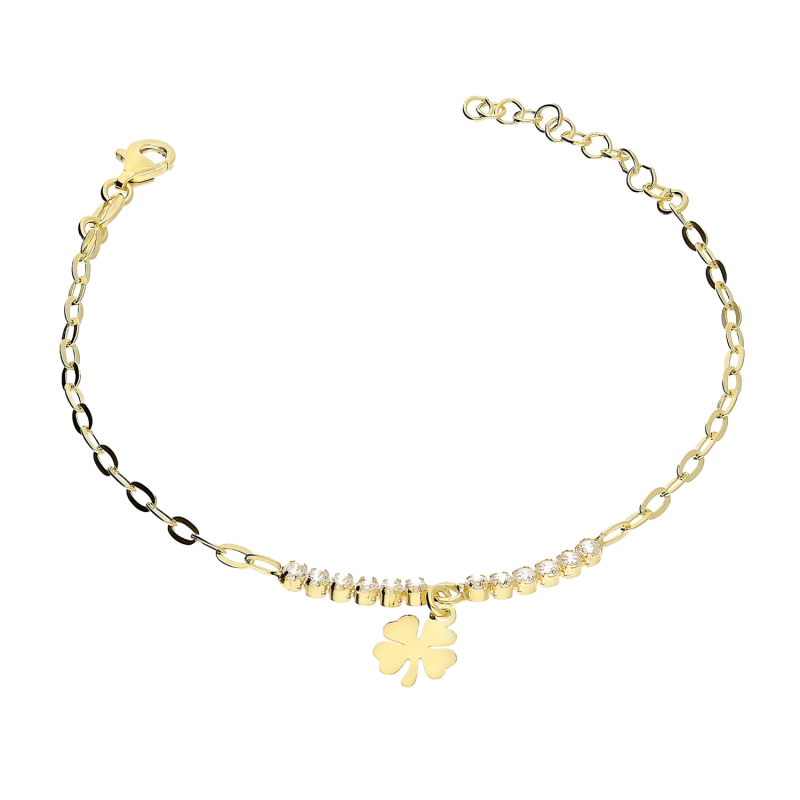 Bransoleta pozłacanarząd cyrkonii i wisząca koniczynka/anker long NI BRN32368 GOLD próba 925