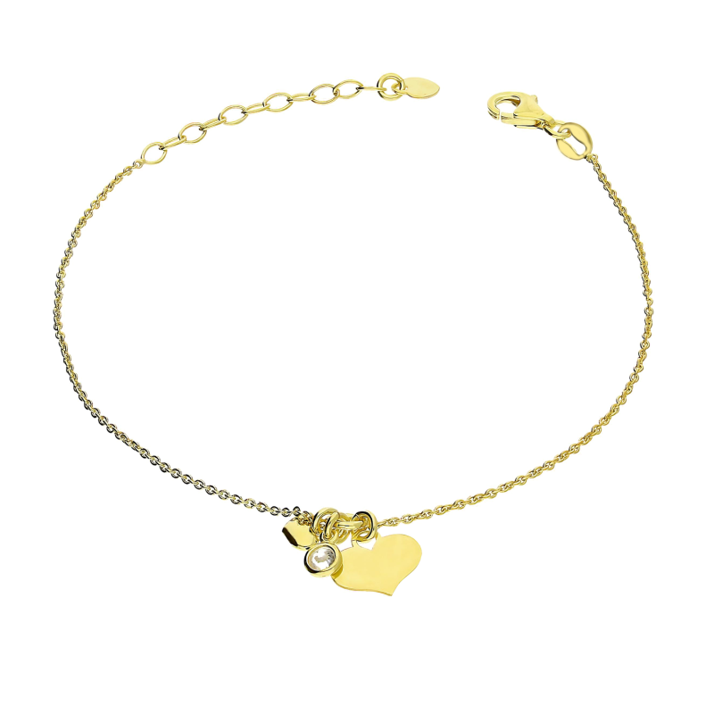 Bransoleta pozłacana kółko z sercem, cyrkonią i mniejszym serduszkiem NI BRN32374 GOLD próba 925
