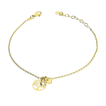 Bransoleta pozłacana kółko z drzewkiem, sercem i cyrkonią/rolo NI BRN32378 GOLD próba 925