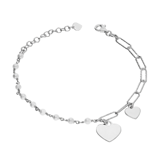 Bransoleta srebrna gładkie serca i perły jubilerskie/anker long NI BRN32858 ROD próba 925