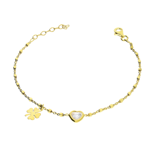 Bransoleta pozłacana koniczyna i serce z fasetowaną cyrkonią/anker NI BRN32921 GOLD próba 925