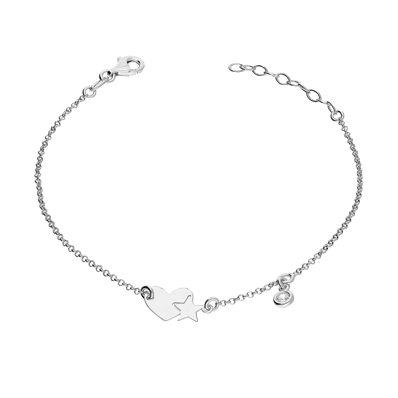 Bransoleta srebrna serce z gwiazdką i wisząca cyrkonia/rolo NI BRN33091 ROD próba 925