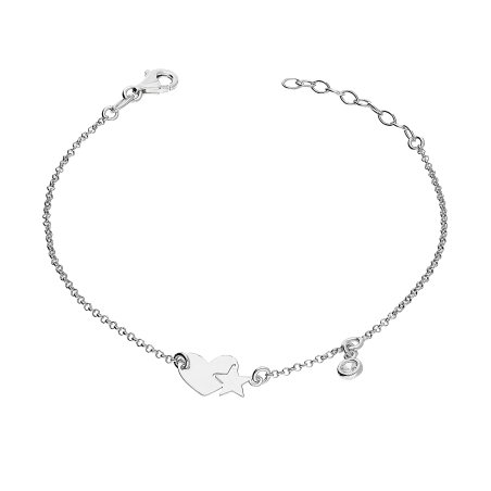 Bransoleta srebrna serce z gwiazdką i wisząca cyrkonia/rolo NI BRN33091 ROD próba 925
