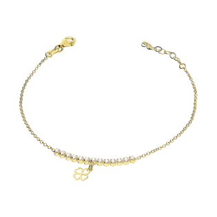 Bransoleta pozłacana wisząca koniczynka i białe cyrkonie/rolo NI BRN34044B GOLD próba 925