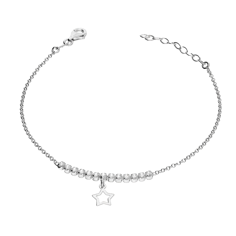 Bransoleta srebrna wisząca gwiazdka i rząd białych cyrkonii/rolo NI BRN34045 ROD próba 925