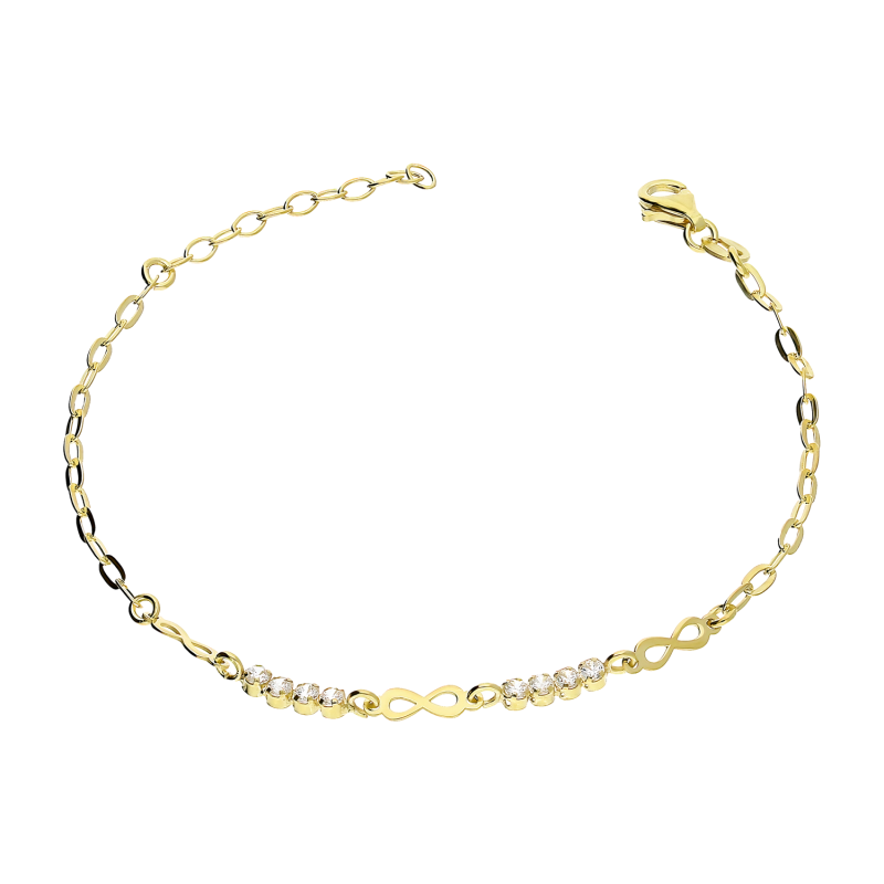 Bransoleta pozłacana trzy infinity i dwa rzędy białych cyrkonii/anker long NI BRN34097 GOLD próba 925