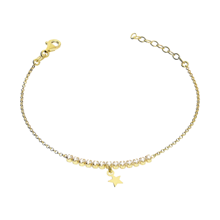 Bransoleta pozłacana wisząca gwiazdka i rząd białych cyrkonii/rolo NI BRN34119C GOLD próba 925