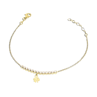 Bransoleta pozłacana rząd białych cyrkonii i koniczynka/rolo NI BRN34124 GOLD próba 925