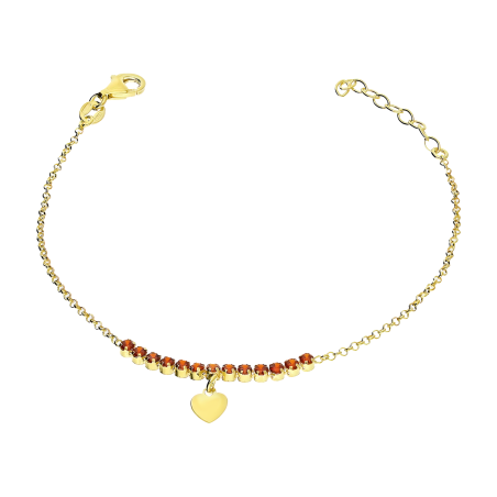Bransoleta pozłacana wiszące serce i rząd pomarańczowych cyrkonii/rolo NI BRN34125BR GOLD pom próba 925