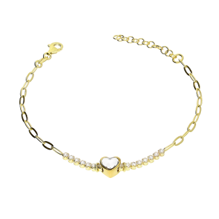 Bransoleta pozłacana serce 3D i rząd białych cyrkonii NI BRN34203CR GOLD próba 925