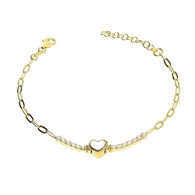 Bransoleta pozłacana serce 3D i rząd białych cyrkonii NI BRN34203CR GOLD próba 925