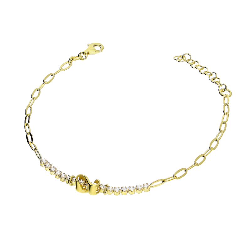 Bransoleta pozłacana infinity i rząd białych cyrkonii/anker long NI BRN34207 GOLD próba 925