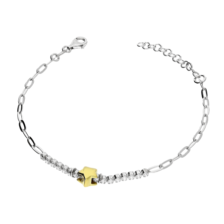 Bransoleta srebrna pozłacana gwiazdka i rząd cyrkonii/anker long NI BRN34208 próba 925