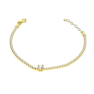 Bransoleta srebrna rząd białych cyrkonii i cyrkonia na środku NI BRN34332 GOLD próba 925