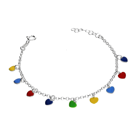 Bransoleta srebrna dla dziewczynki wiszące serduszka z emalią NI BRN34396 próba 925