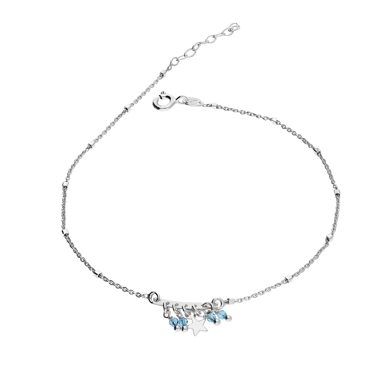 Bransoleta srebrna na nogę gwiazdka i kulki NI CA1939 gwiazda+szkło bl wisz próba 925