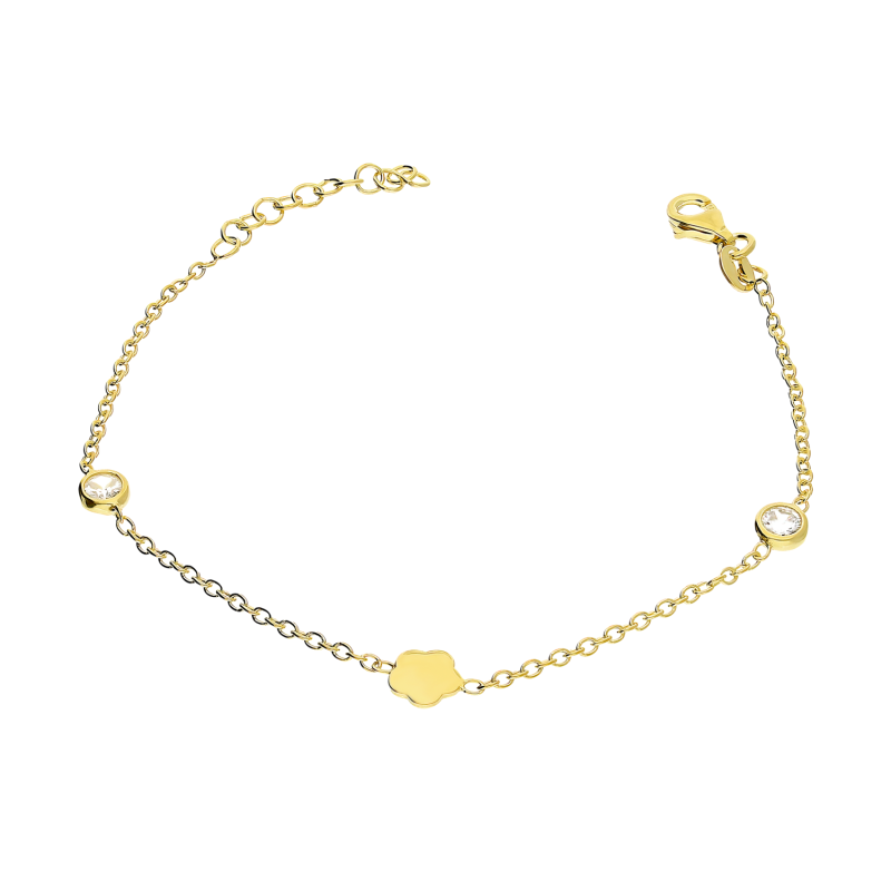 Bransoleta pozłacana kwiatek i dwie cyrkonie/rolo NI XBR04092B GOLD próba 925