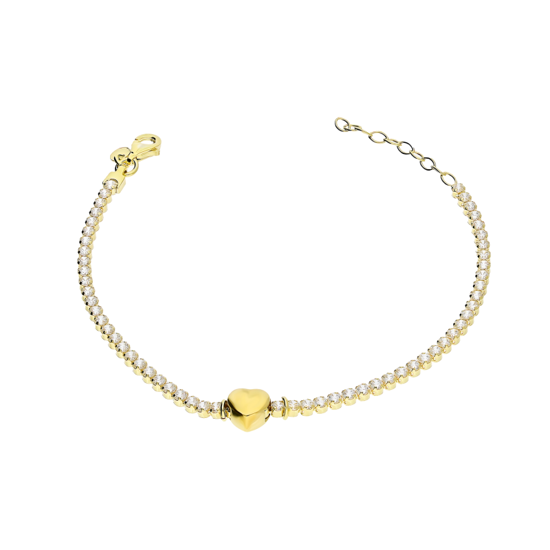 Bransoleta pozłacana gładkie serce i rząd cyrkonii NI XBR10881B GOLD próba 925