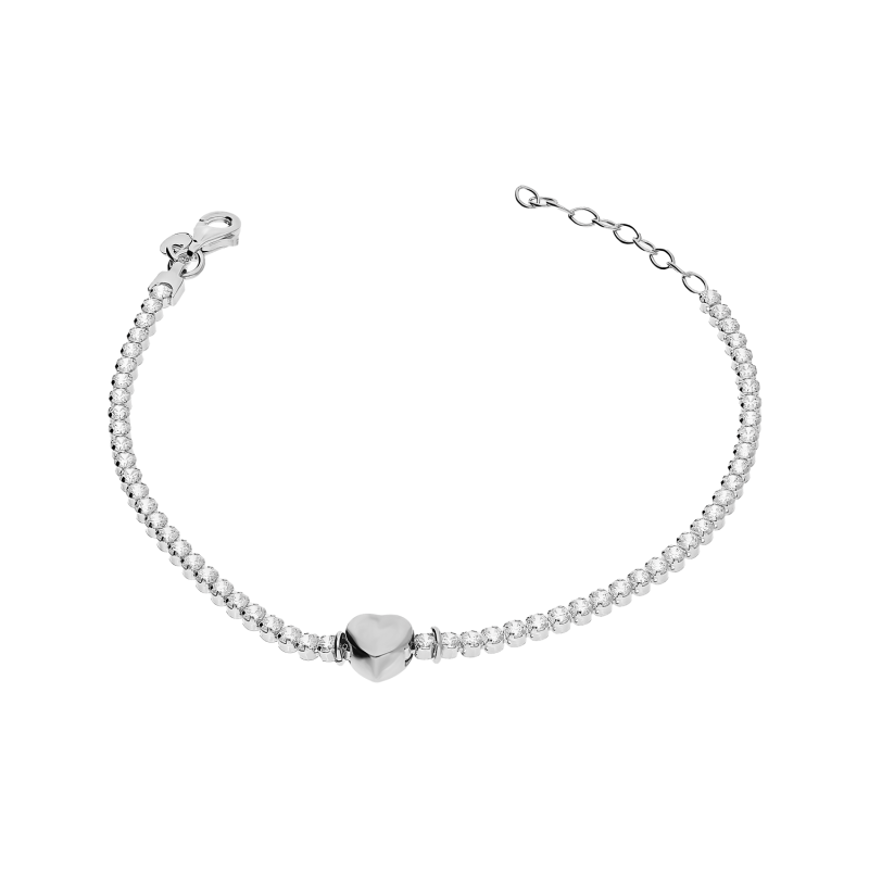 Bransoleta srebrna gładkie serce i rząd cyrkonii NI XBR10881B ROD próba 925