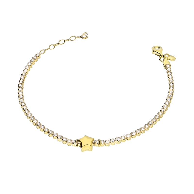 Bransoleta pozłacana gwiazdka i rząd białych cyrkonii NI XBR10881D GOLD próba 925