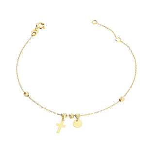 Bransoleta złota wiszący krzyżyk i kółko z grawerowanymi kulkami MZ T23-B-PAN-19 próba 375