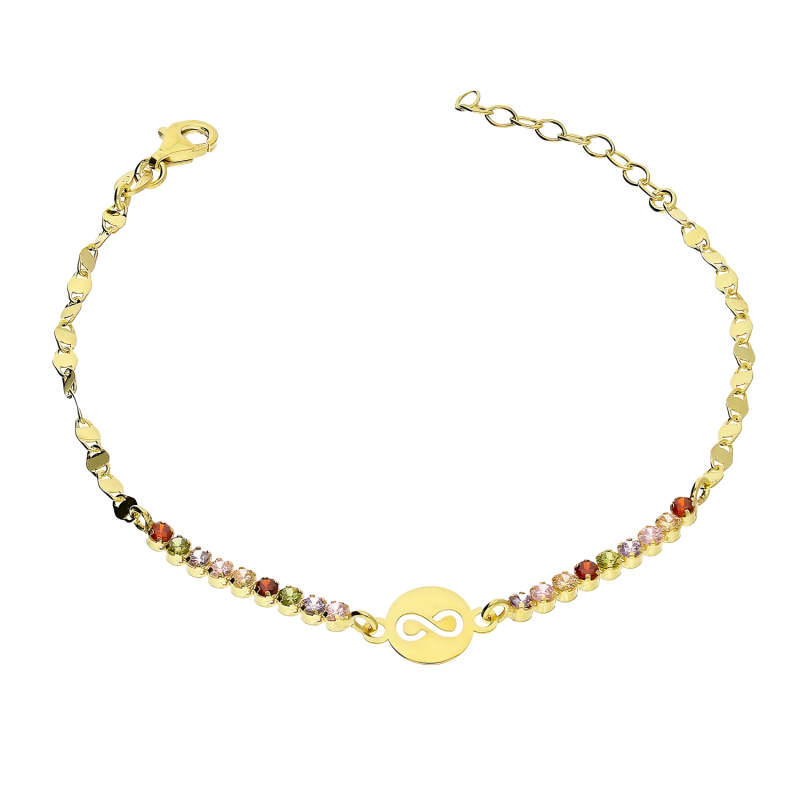 Bransoleta pozłacana infinity w kole i kolorowe cyrkonie/blaszki NI XBR11306BM GOLD próba 925