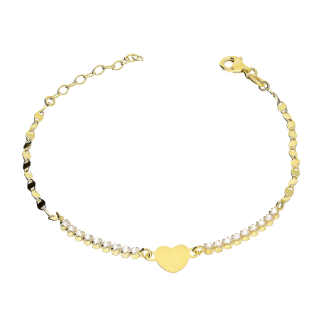 Bransoleta pozłacanaserce, białe cyrkonie i blaszki NI XBR11307 GOLD próba 925
