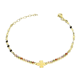 Bransoleta pozłacana koniczynka, kolorowe cyrkonie i blaszki NI XBR11307BM GOLD próba 925