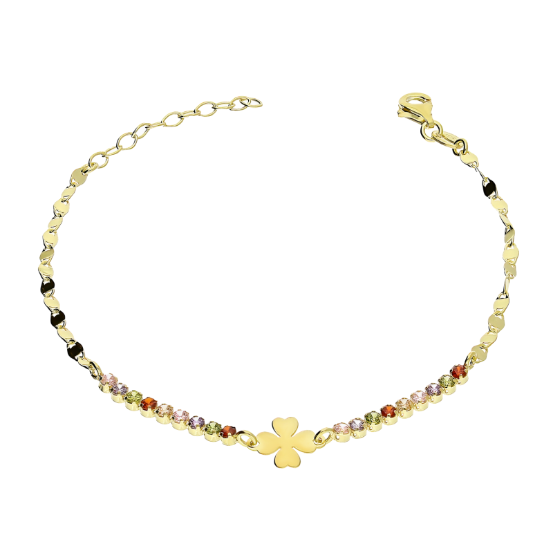 Bransoleta pozłacana koniczynka, kolorowe cyrkonie i blaszki NI XBR11307BM GOLD próba 925