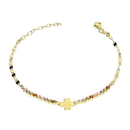 Bransoleta pozłacana koniczynka, kolorowe cyrkonie i blaszki NI XBR11307BM GOLD próba 925