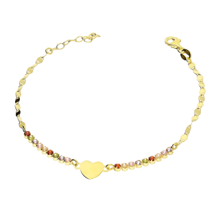 Bransoleta pozłacana serce, kolorowe cyrkonie i blaszki NI XBR11307M GOLD próba 925
