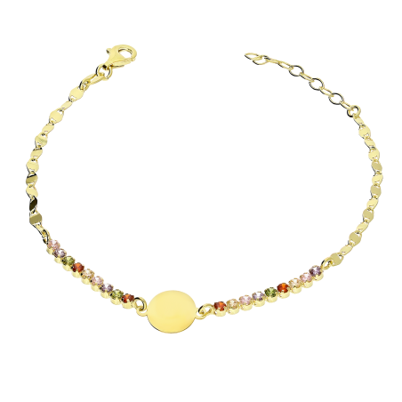 Bransoleta pozłacana gładkie koło i kolorowe cyrkonie/blaszki NI XBR11308M GOLD próba 925
