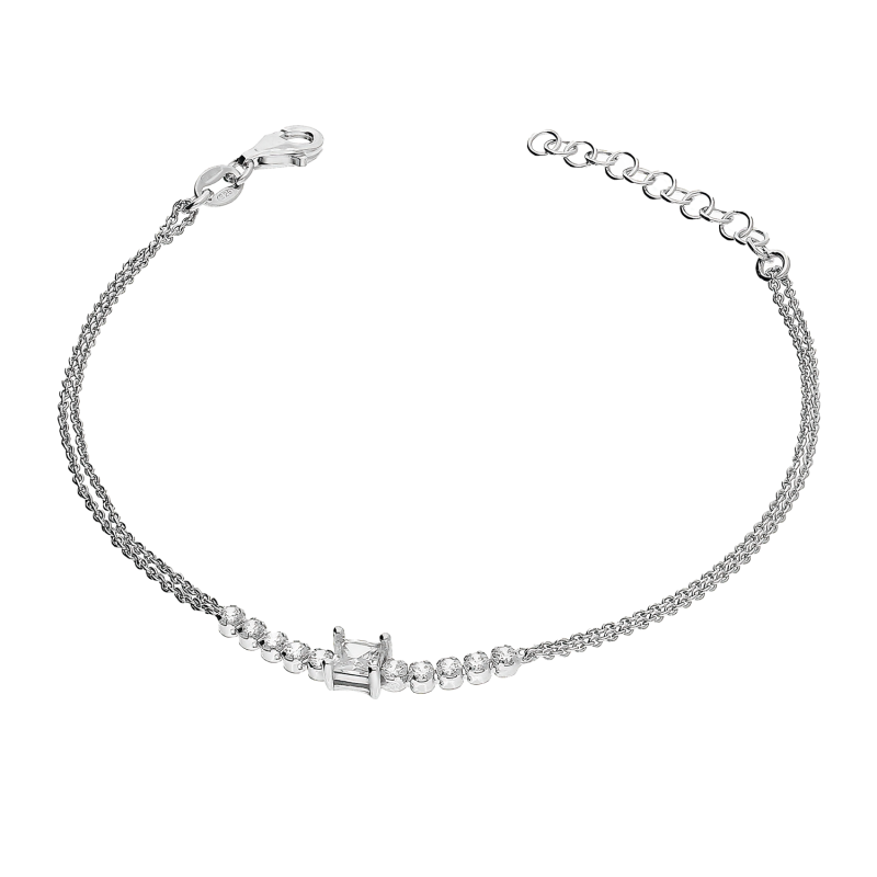 Bransoleta srebrna kwadratowa cyrkonia i rząd okrągłych cyrkonii/rolo NI XBR11510C ROD próba 925