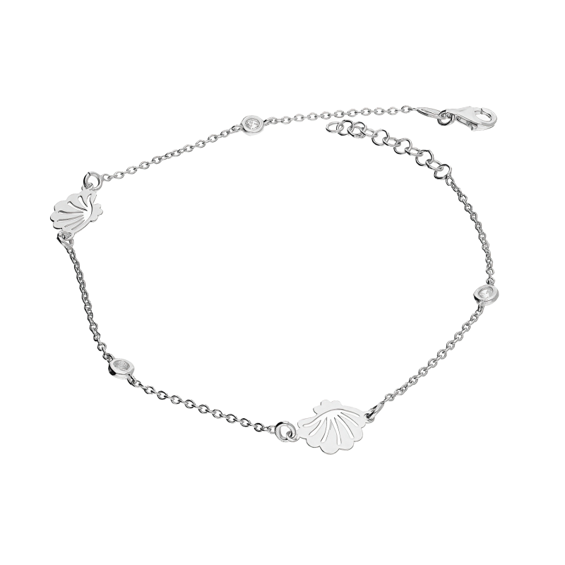 Bransoleta srebrna na nogę muszelki i cyrkonie NI XCA00752 muszla x2+cyr x3 próba 925