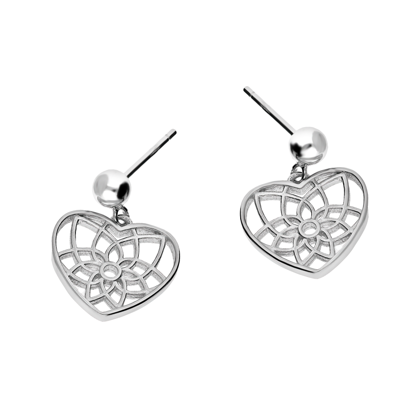 Kolczyki srebrne ażurowe serce z motywem kwiatu/sztyft HS 017 serce ażur kwiat próba 925