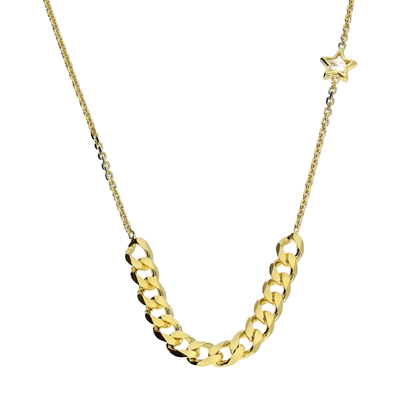 Naszyjnik pozłacany pancer i gwiazdka z cyrkonii/rolo NI GIA13315 GOLD próba 925