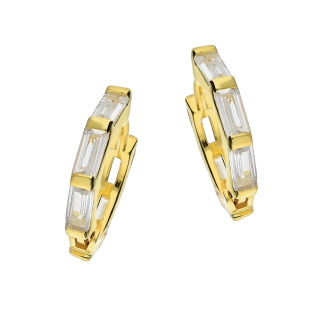 Kolczyki pozłacane kółka z białymi bagietami 10mm/zatrzask  RT OR26931 GOLD próba 925