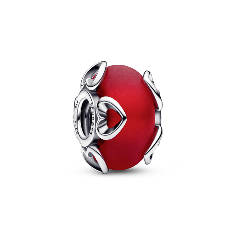 Charms Pandora z oszronionego czerwonego szkła weneckiego z serduszkami PE 792497C01 próba 925