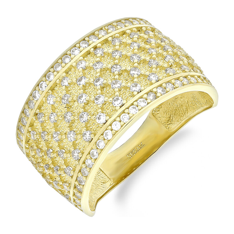 Pierścionek złoty krata z białymi cyrkoniami S3 MS-215 próba 585