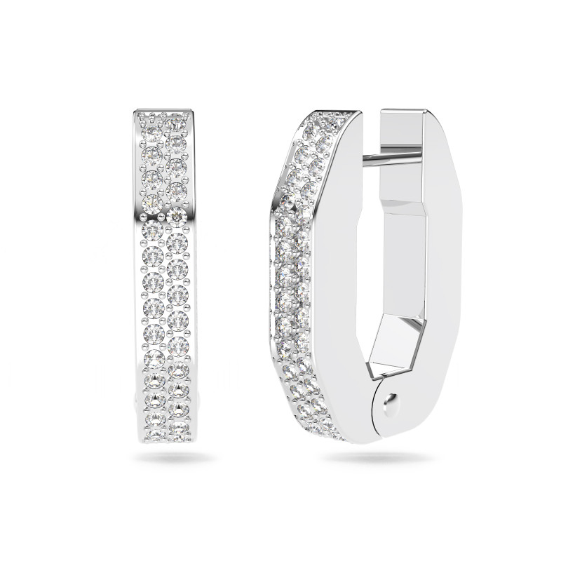 Kolczyki kreole Dextera Ośmiokątne, Oprawa brukowa, Małe, Białe, Powłoka z rodu  Swarovski S1 5618307
