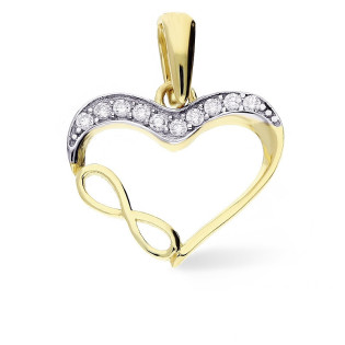 Serduszko złote z cyrkoniami i gładkim infinity