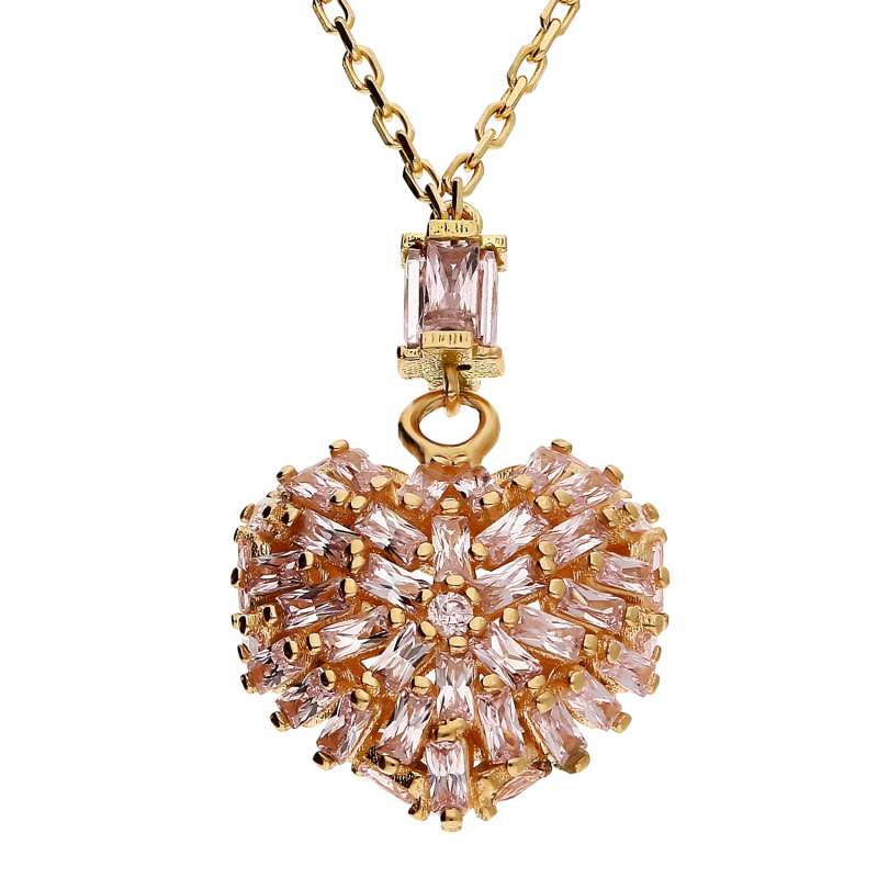 Naszyjnik złoty serce z różowymi cyrkoniami bagietami/rolo AR IFFOR6N8094-II-R-PI-JZB próba 585